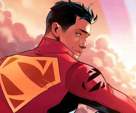 Jon Kent aka Superboy wears a leather jacket with the Superman logo from DC Comics Art