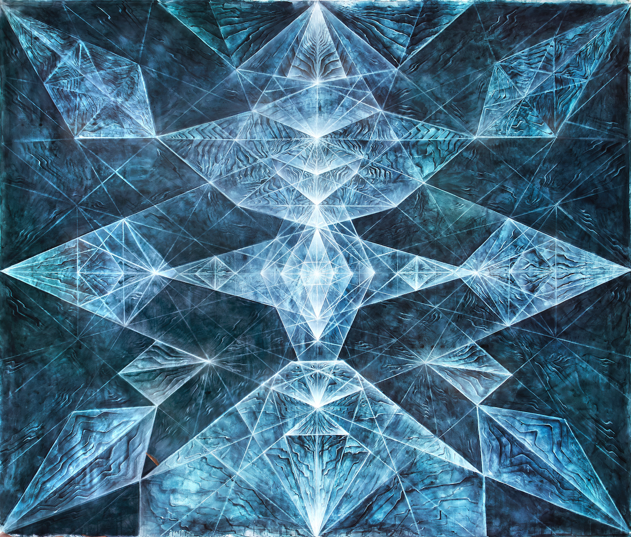 Luriad, 240x200cm, acrylic, oil and airbrush on canvas (natural indigo), 2026.