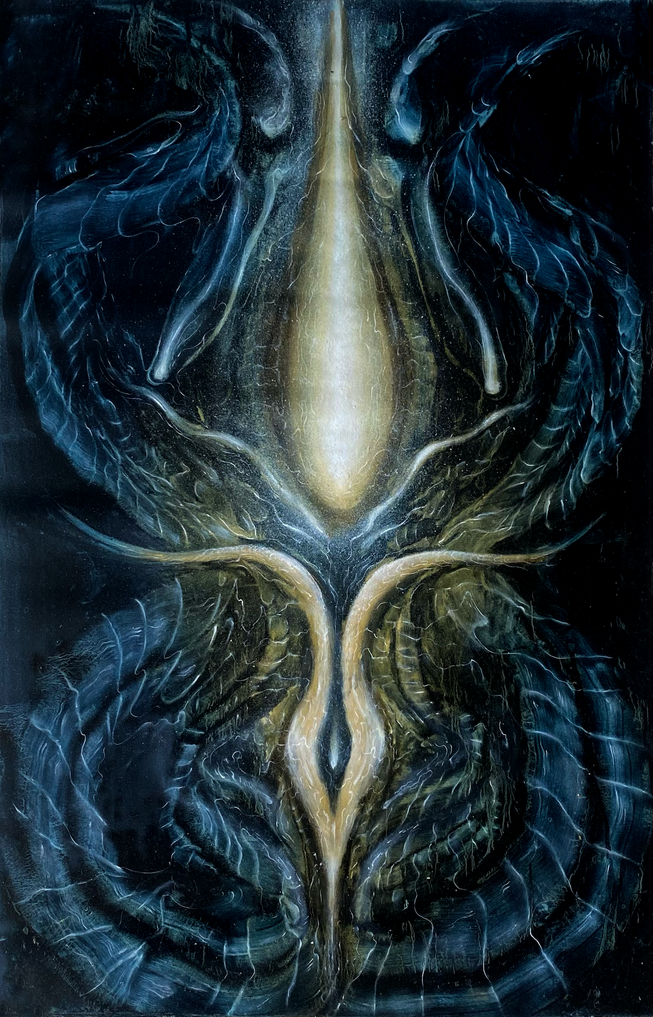 Aetos, A1, oil on canvas (natural indigo and bronze), 2024.