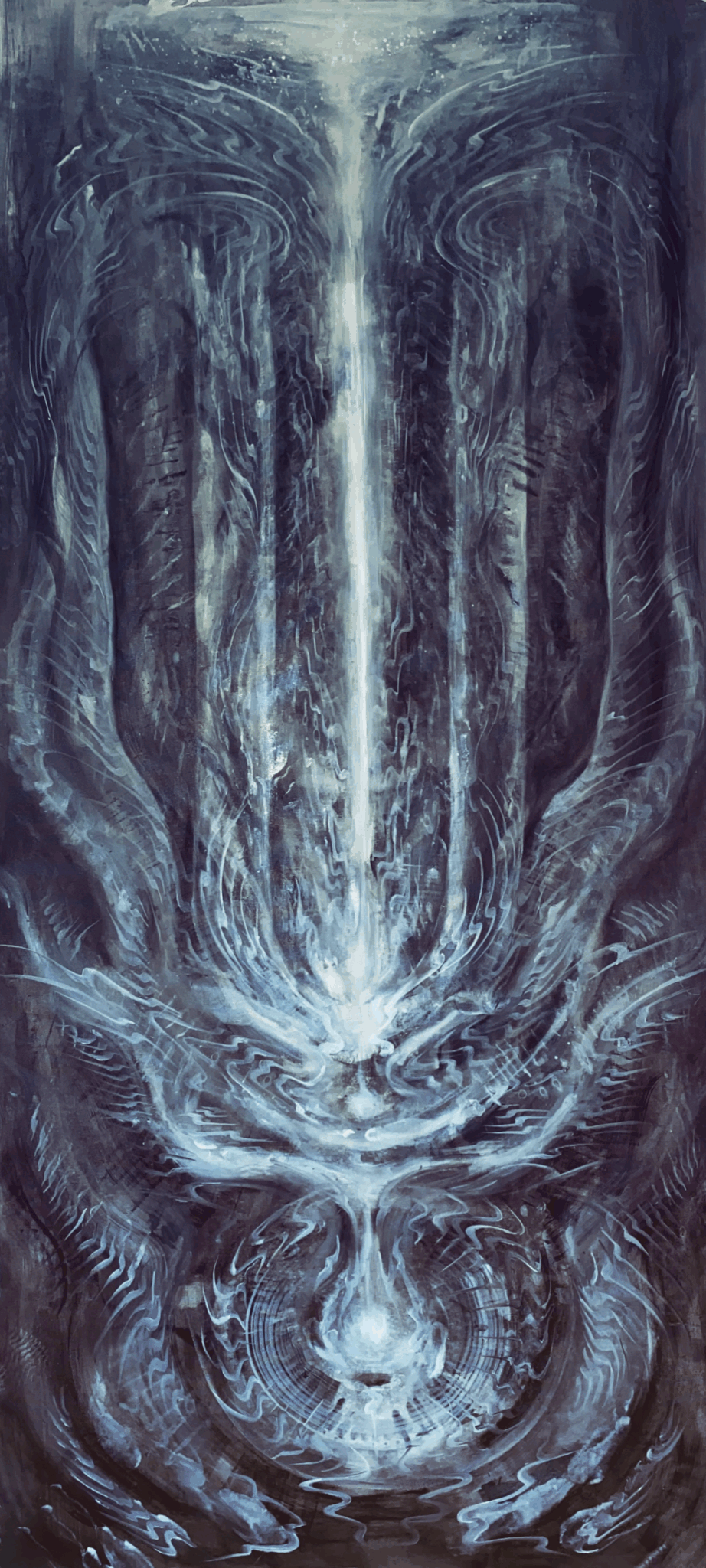 Sushumna. 130 x 60cm, acrylic and oil on canvas, 2024.