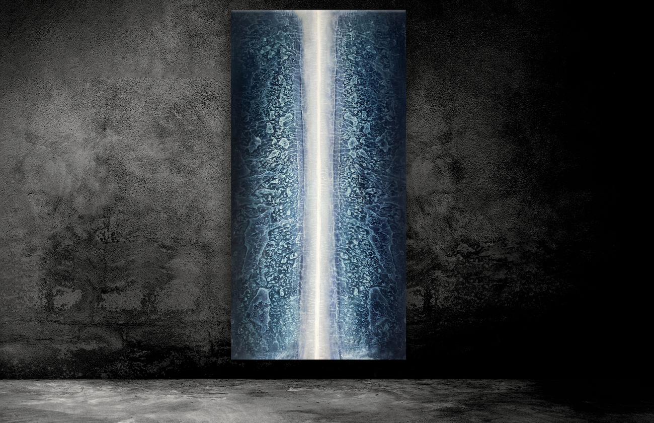 portable bed. 90x190, acrylic & oil on canvas (natural indigo), 2025