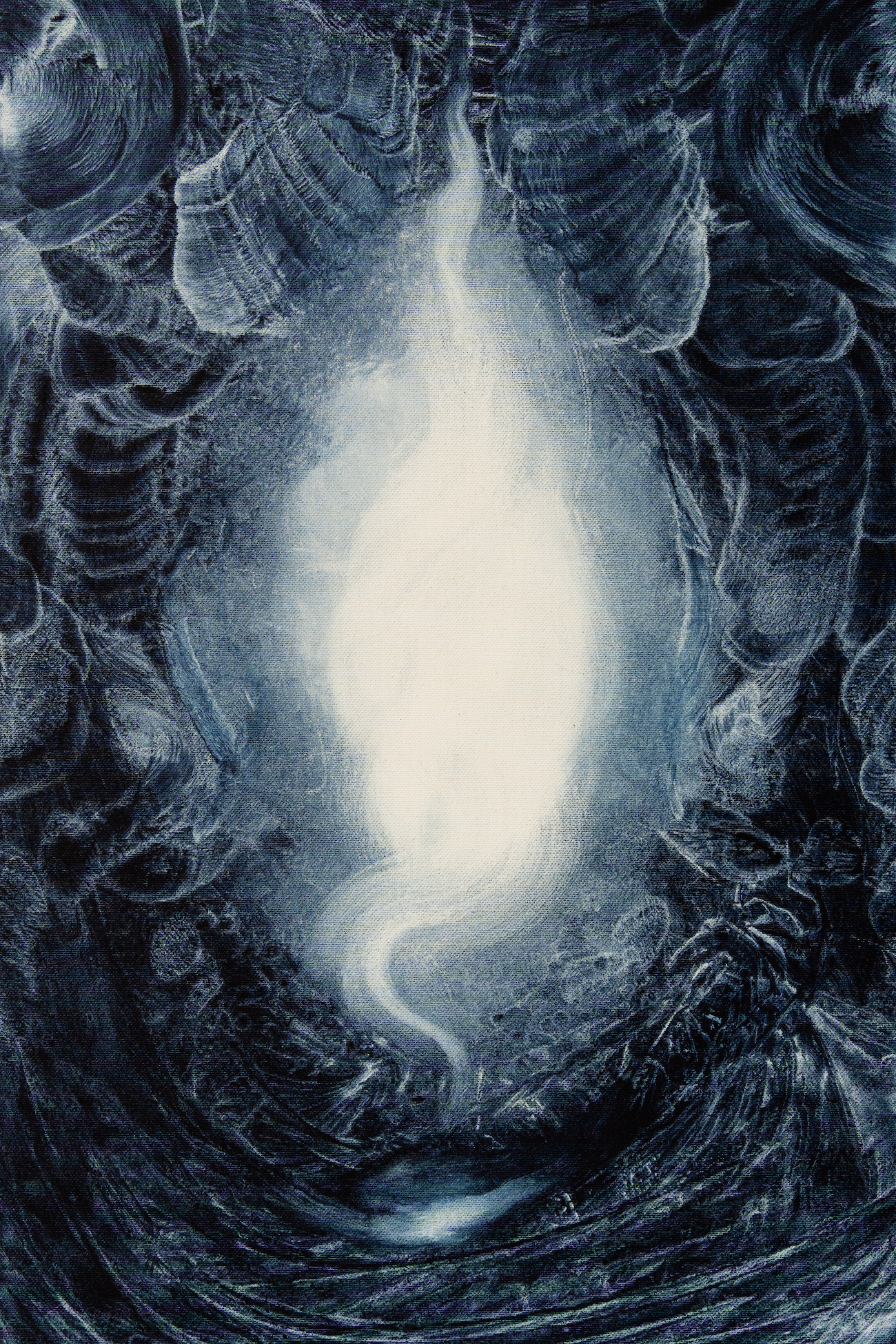 Birth, A3, oil on canvas (natural indigo), 2024.