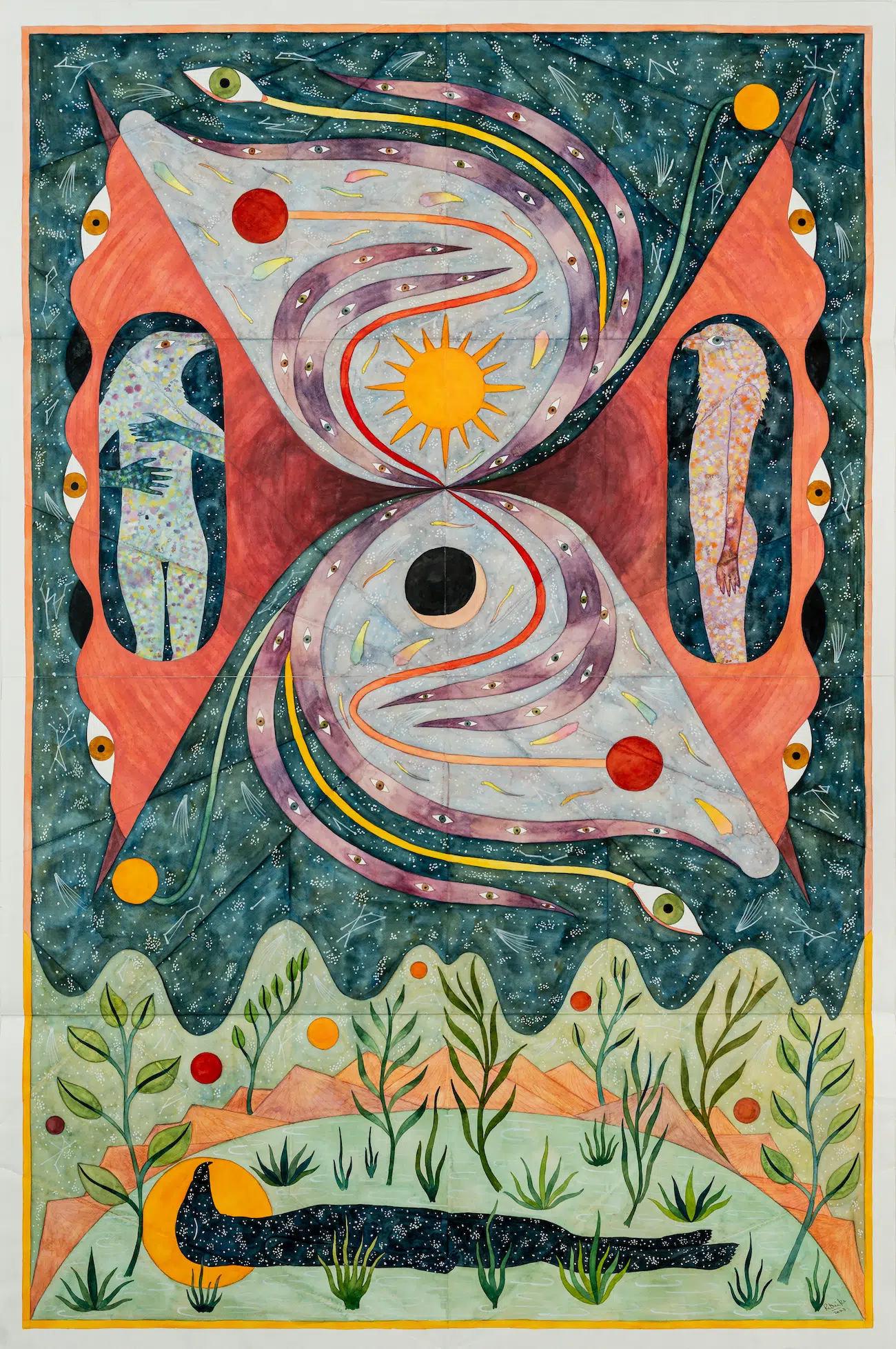 Aerial Superstructures I, gouache, watercolor, ink and paper, 2023.