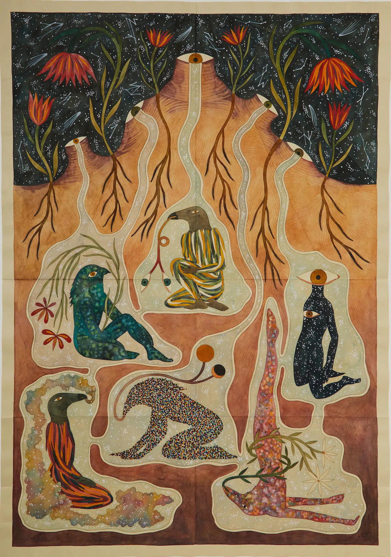 Regolith, gouache, watercolor and ink on paper, 2023.