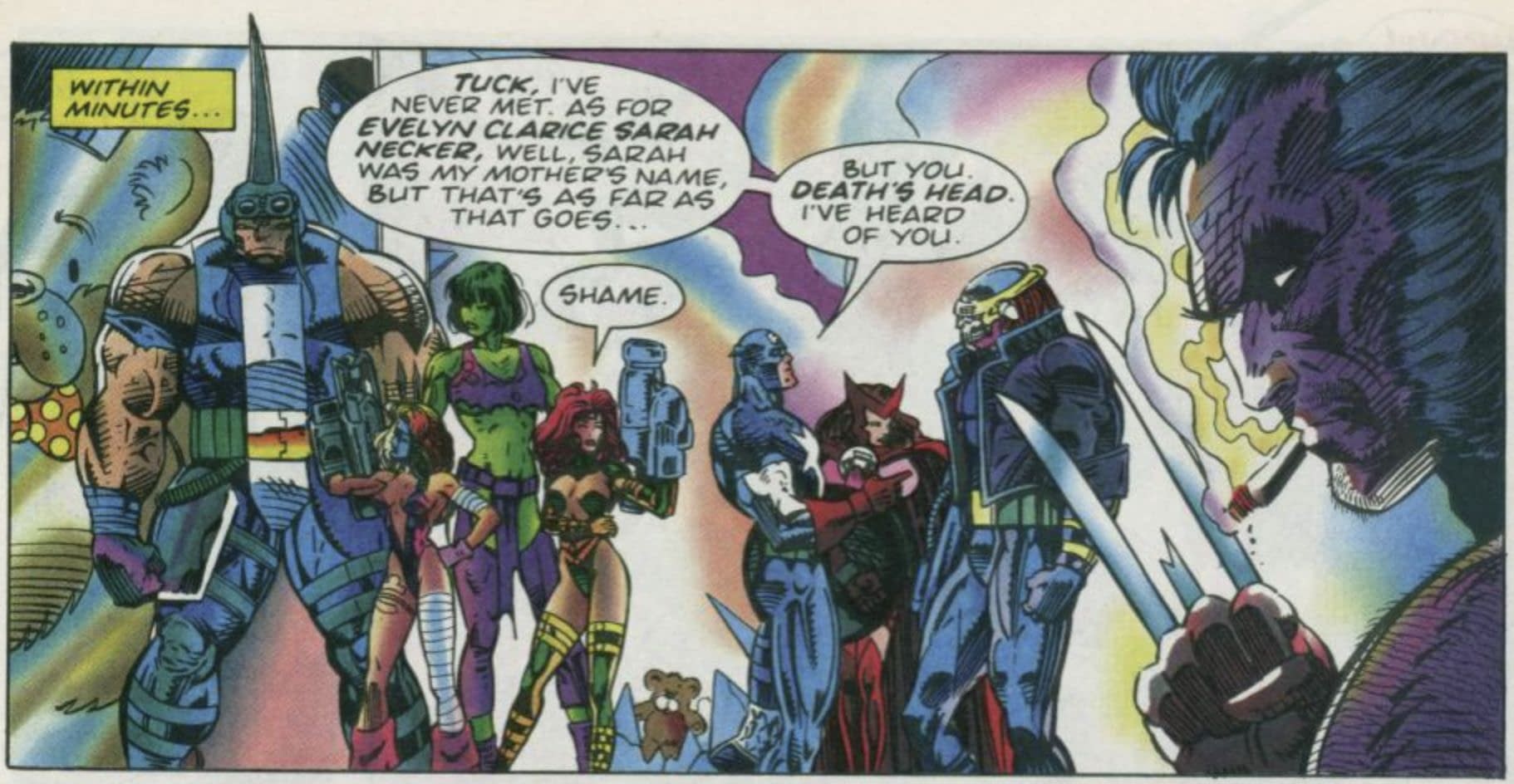 Who carries Wolverine's adamantium claws and kryptonite? (Spoiler)