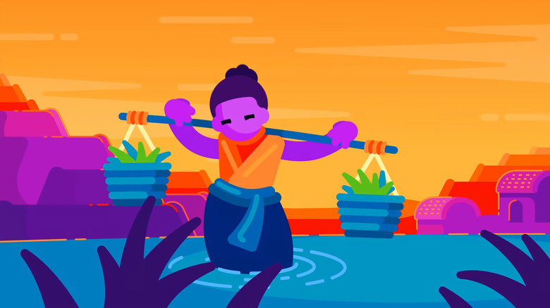 Farmer with two buckets in 