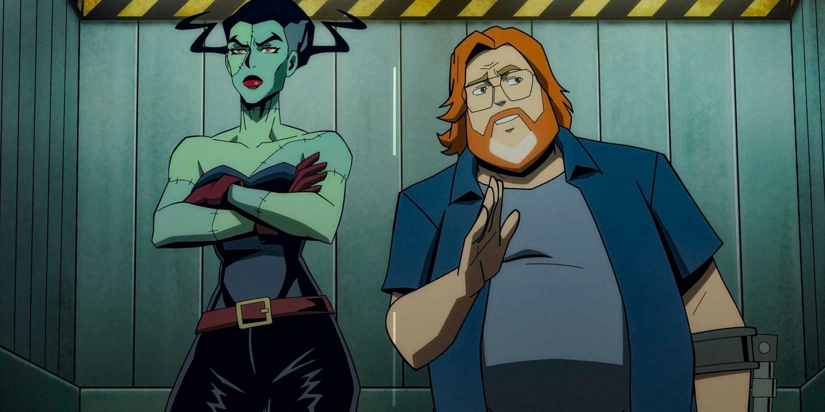 The Bride Stands Arm in Arms Next to John Economos Talking in the Elevator - Creature Commandos Season 1