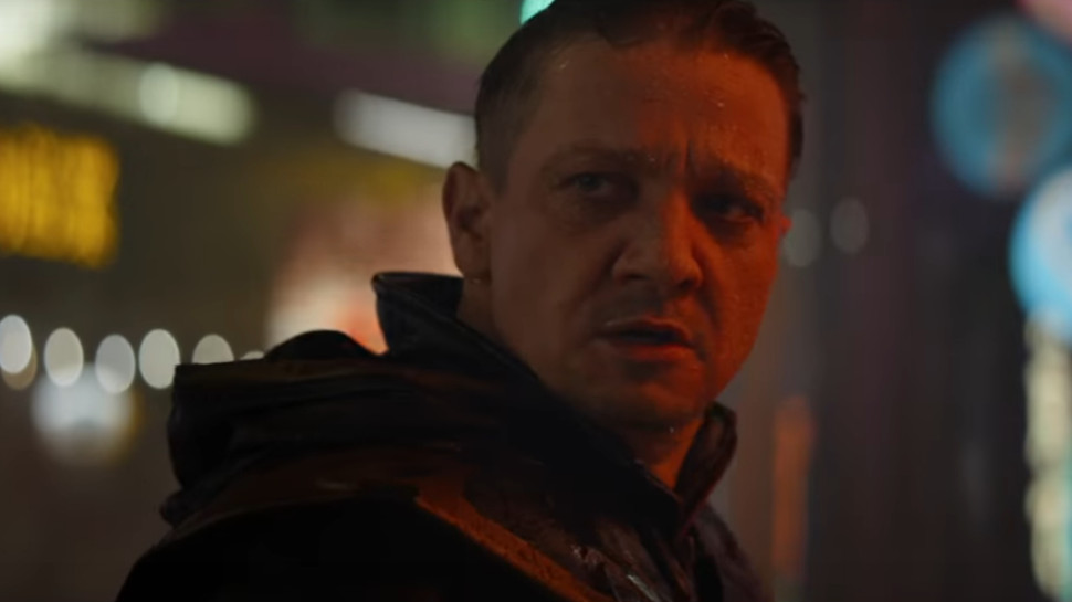 Hawkeye's facial expression in the rain in 'Avengers: Endgame'