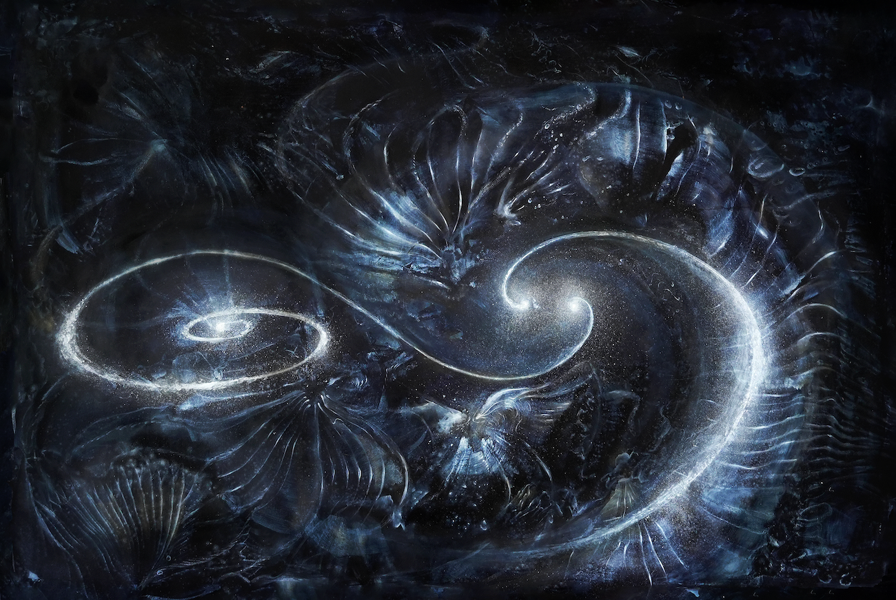 merge. 120 x 70cm, oil on canvas (natural indigo), 2024.